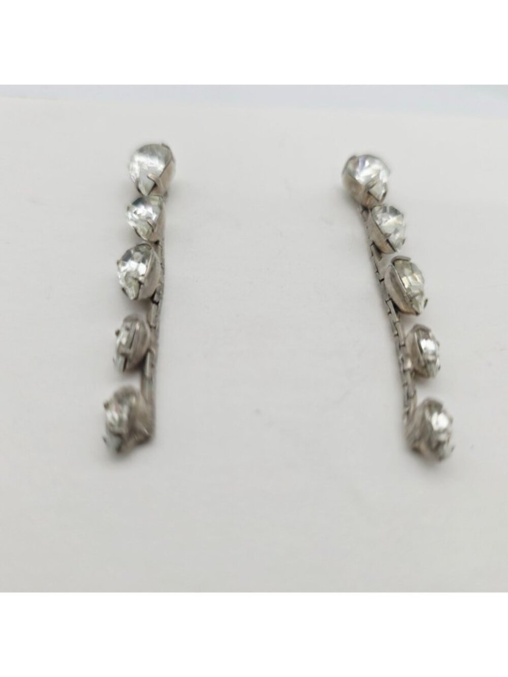 Crystal Drop Earrings With Teardrop Rhinestones In Silver Tone Vintage - Picture 2 of 4